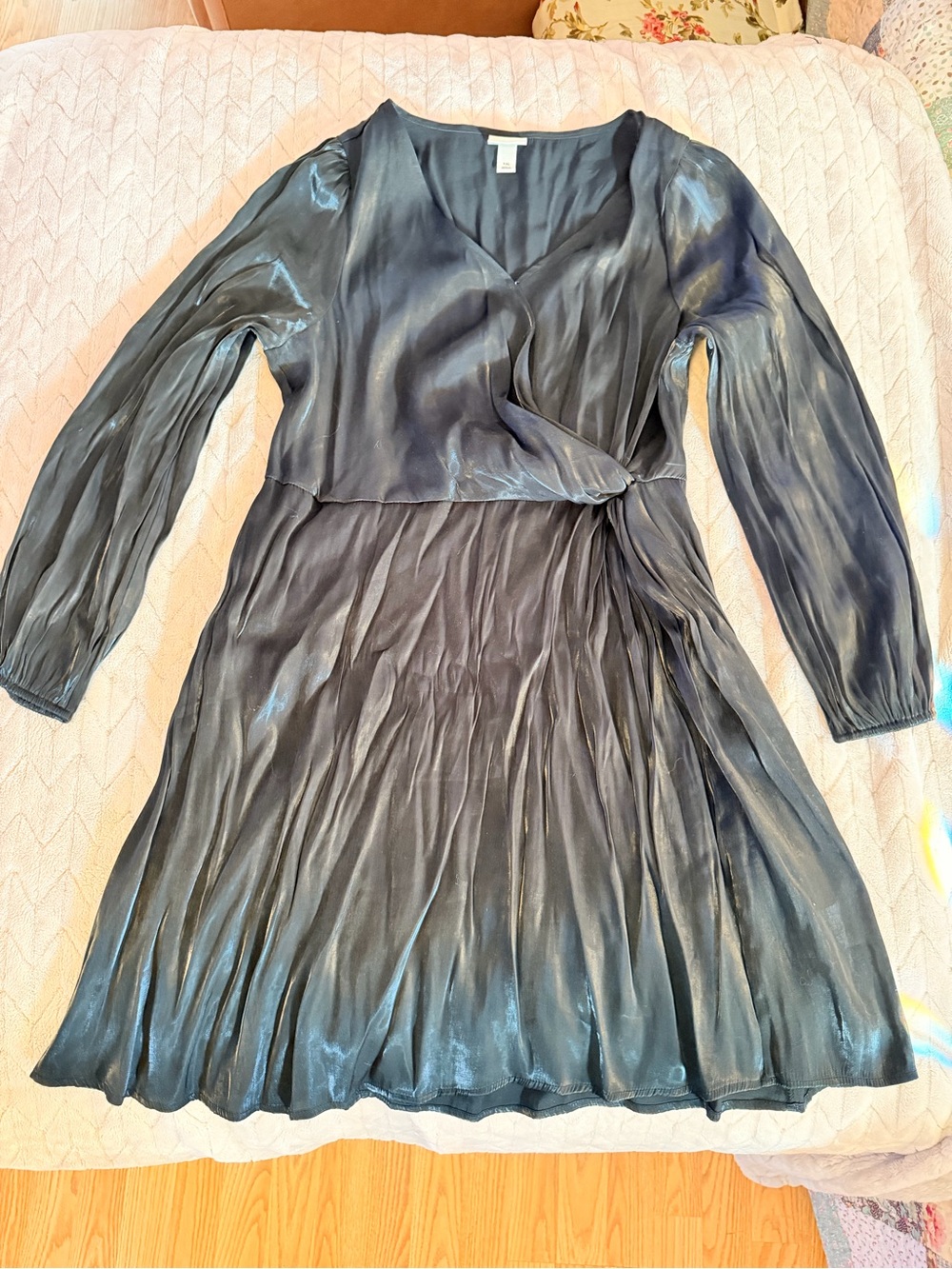 Ava & Viv Black Satin-Look Long Sleeve Wrap Dress